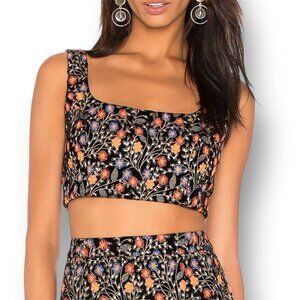 Anthropologie Endless Rose XS Black Velvet Floral Embroidered Top Whimsigoth NWT